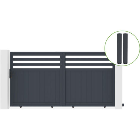 Puerta corredera 3m NEVIS H.160cm aluminio gris + 2 postes 20x20cm H.190cm