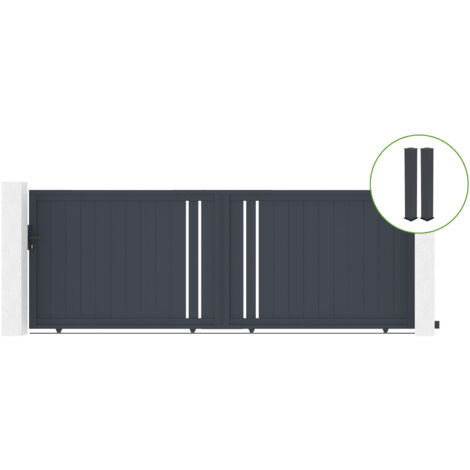 Puerta corredera 4m GIONA H.140cm aluminio gris + 2 postes 20x20cm H.166cm