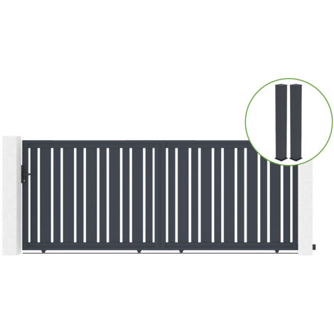 Puerta corredera 4m VEYMONT H.160cm aluminio gris + 2 postes 20x20cm H.190cm