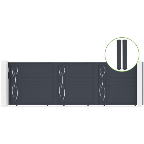 Puerta corredera 5m LIFE H.160cm aluminio + 2 postes EIFEL 20x20cm H.190cm GRIS