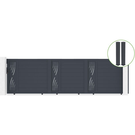 Puerta corredera 5m VELETA H.140cm aluminio + 2 postes EIFEL 20x20cm H.166cm GRI