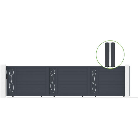 Puerta corredera 6m LIFE H.140cm aluminio + 2 postes EIFEL 20x20cm H.166cm GRIS