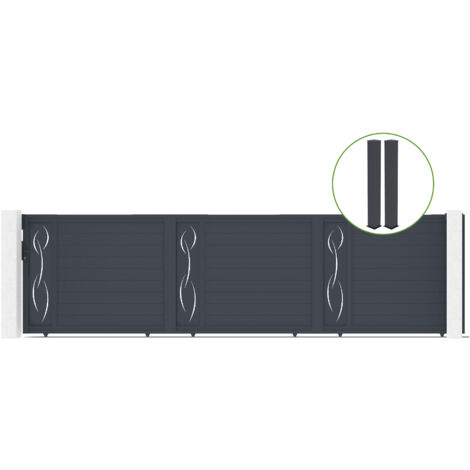 Puerta corredera 6m LIFE H.160cm aluminio + 2 postes EIFEL 20x20cm H.190cm GRIS
