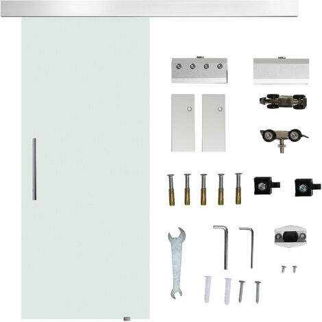 HOMCOM Puerta corredera 77,5x205 cm puerta corrediza de cristal con riel silenciosa para sala de estar comedor translúcido