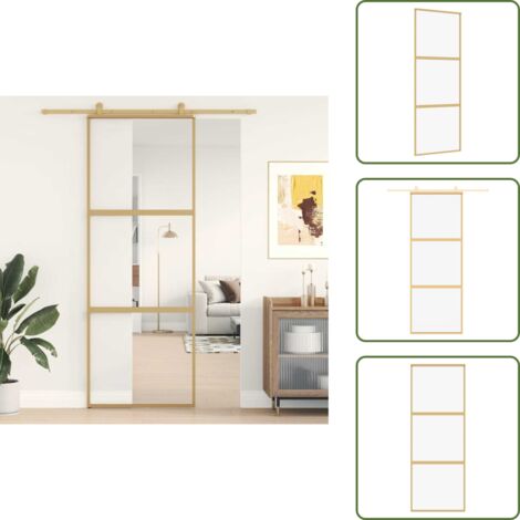 Puerta corredera aluminio - vidaXL Puerta corredera dorada de vidrio ESG transparente y aluminio - Puerta corredera moderna