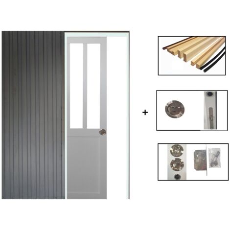 Puerta corredera Atelier En Enrobe blanc Acristalamiento transparente H204 x A73 + Sistema Galandage con tapa suministrada