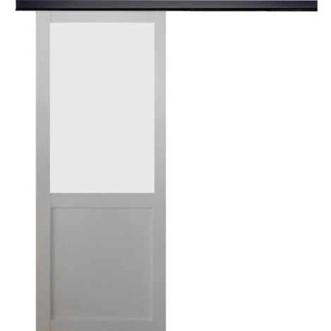 Puerta corredera Athena blanca H204 x L73 cm, riel de aluminio con banda negra Gd Menuiseries
