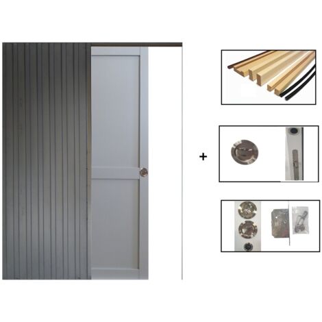Puerta corredera Athena gris claro de 2 paneles H204 x L73 cm, con guías, kit de acabados para GD MENUISERIES