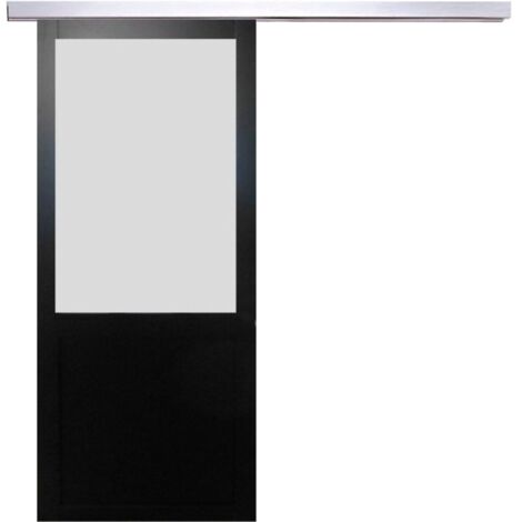 Puerta corredera Athena negra con cristal H204 x L83 cm, riel de aluminio GD MENUISERIES