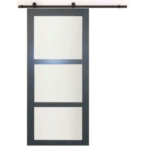 Puerta corredera Blakeria gris antracita con cristal H204 x L73 cm, riel con ruedas para GD MENUISERIES