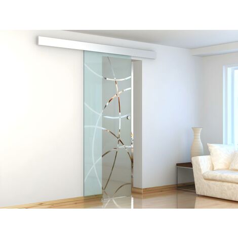 Puerta corredera con aplique HEIDI - Altura 205 x Ancho 83 cm - Cristal templado - Venta-unica - Transparente