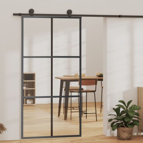 Puerta corredera con herrajes ESG vidrio y aluminio 102x205 cm vidaXL