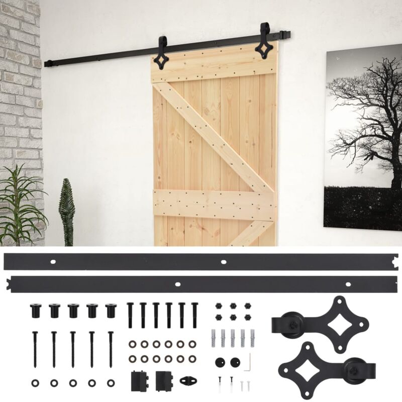 

vidaXL Puerta corredera con herrajes madera maciza de pino 100x210 cm - Marrón