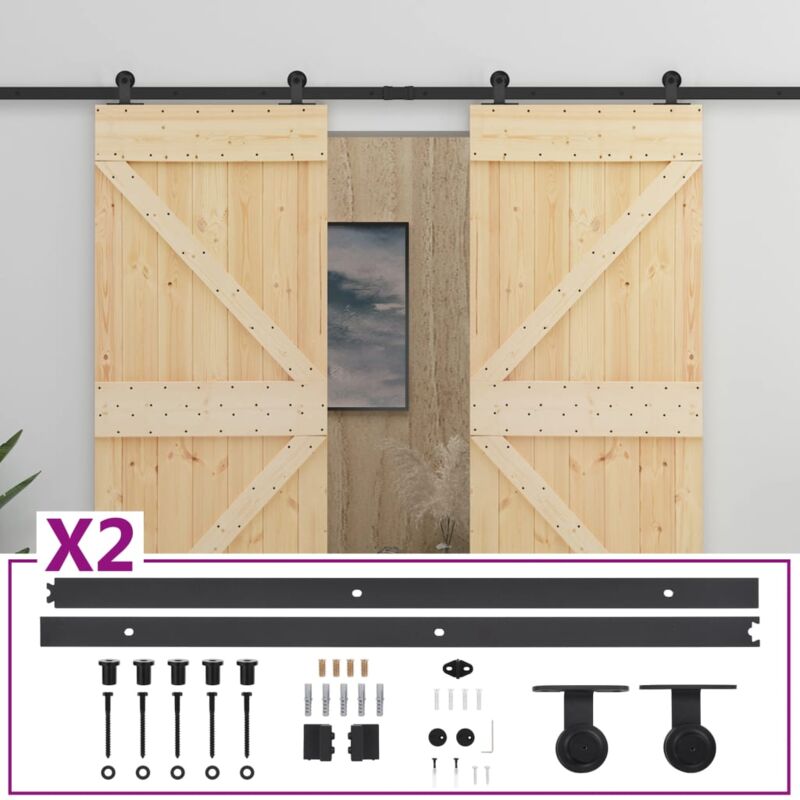 

vidaXL Puerta corredera con herrajes madera maciza de pino 100x210 cm - Marrón