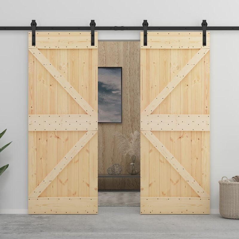 

Happyshopping - Puerta corredera con herrajes madera maciza de pino 80x210 cm
