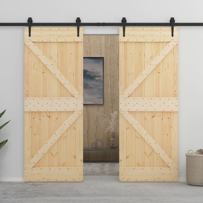 

vidaXL Puerta corredera con herrajes madera maciza de pino 80x210 cm - Marrón
