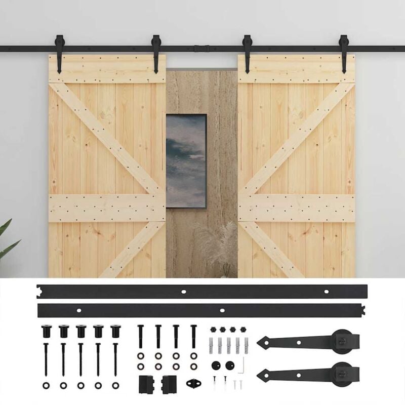 

vidaXL Puerta corredera con herrajes madera maciza de pino 80x210 cm - Marrón