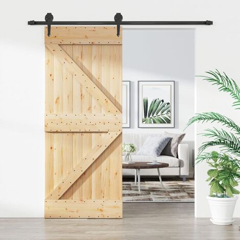Puerta corredera rústica fabricada con tableros de madera maciza, completa  con sistema de puerta corredera corredera. -  España
