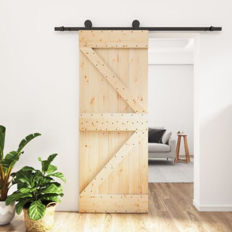 Puerta corredera rústica fabricada con tableros de madera maciza, completa  con sistema de puerta corredera corredera. -  España