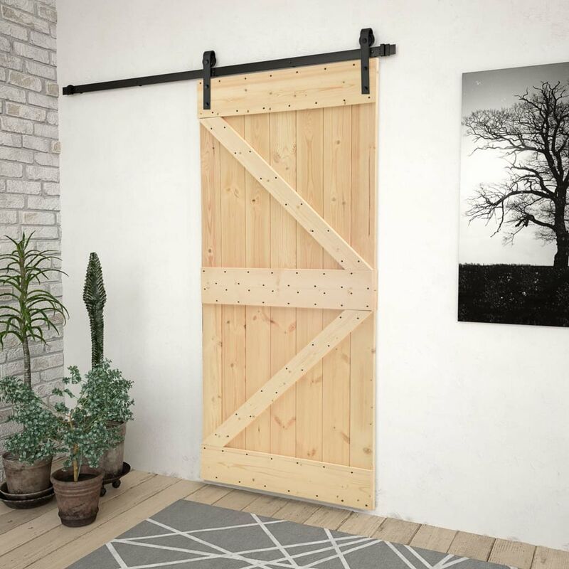 

Puerta corredera con herrajes madera maciza de pino 90x210 cm