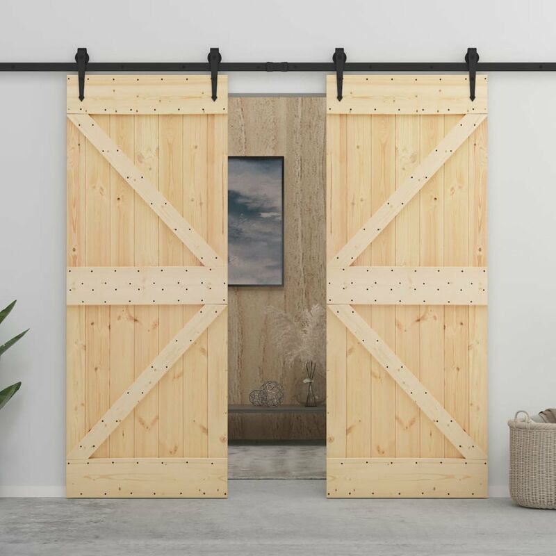 

Happyshopping - Puerta corredera con herrajes madera maciza de pino 90x210 cm