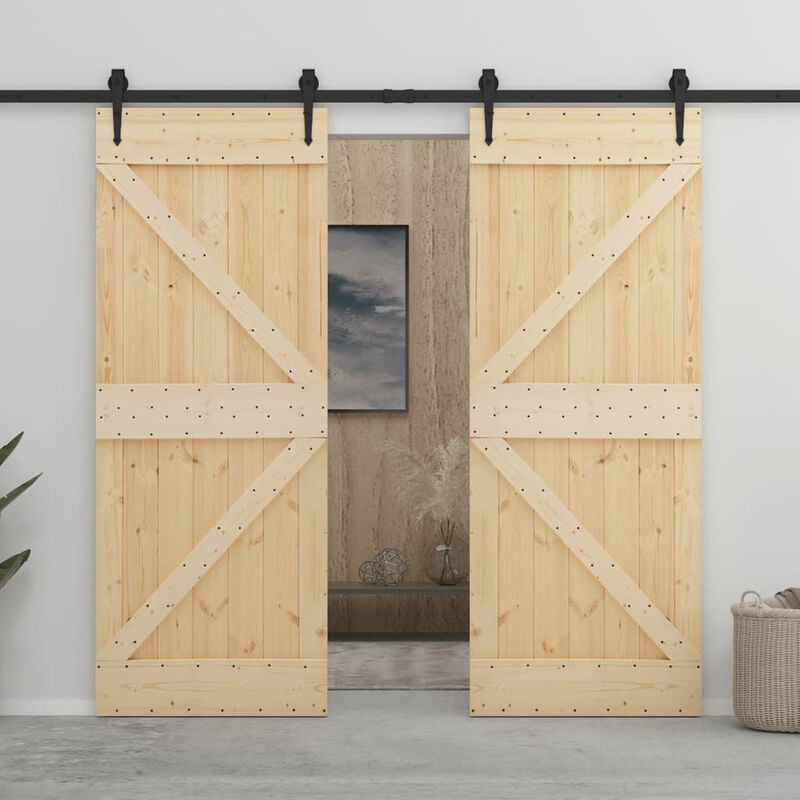

Puerta corredera con herrajes madera maciza de pino 90x210 cm
