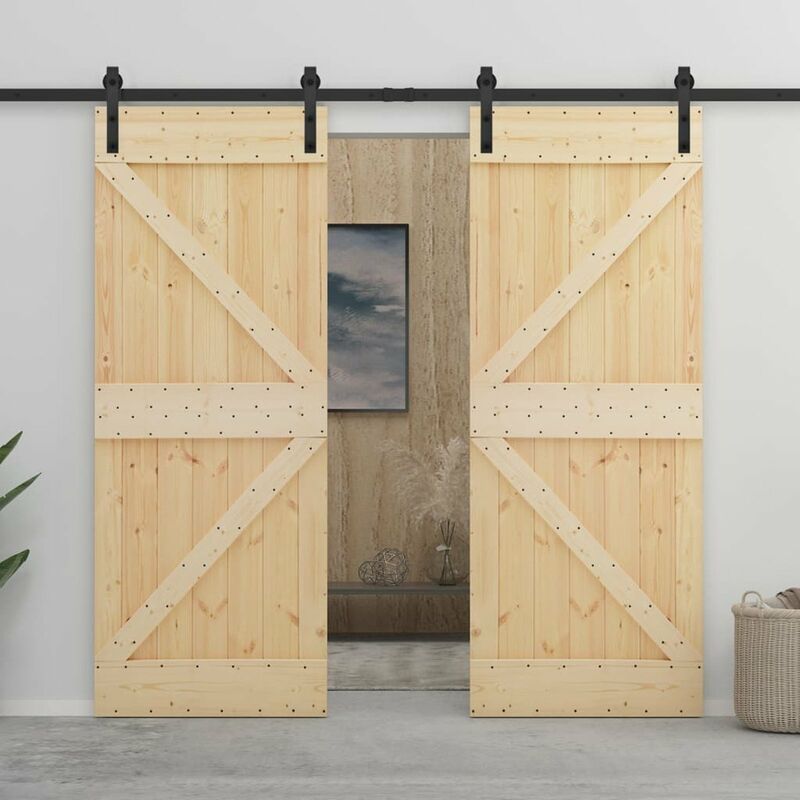 

Happyshopping - Puerta corredera con herrajes madera maciza de pino 90x210 cm