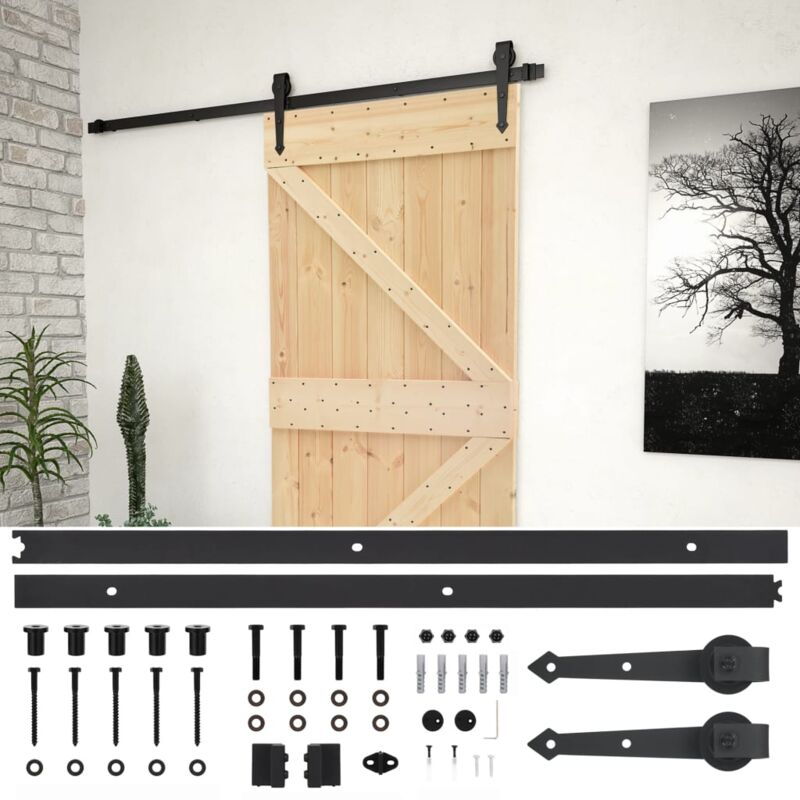 

vidaXL Puerta corredera con herrajes madera maciza de pino 90x210 cm - Marrón