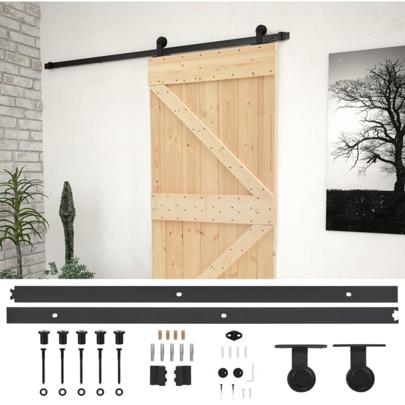 

vidaXL Puerta corredera con herrajes madera maciza de pino 90x210 cm - Marrón