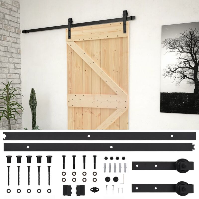 

vidaXL Puerta corredera con herrajes madera maciza de pino 90x210 cm - Marrón
