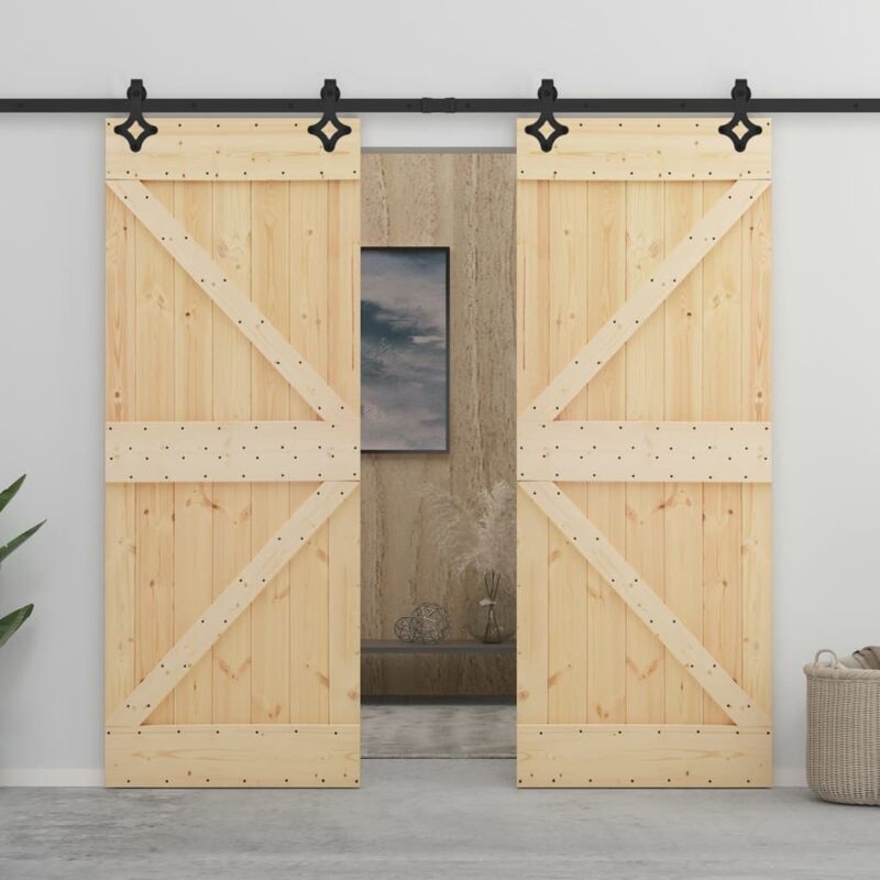 

vidaXL Puerta corredera con herrajes madera maciza de pino 90x210 cm - Marrón