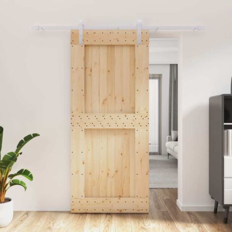 Puerta corredera con herrajes madera maciza de pino 90x210 cm vidaXL