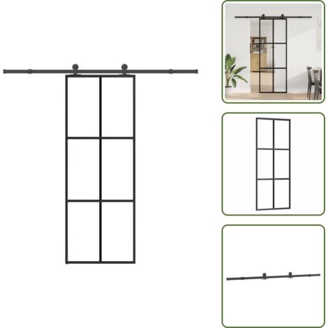 Puerta corredera con herrajes - vidaXL Puerta corredera con set herrajes vidrio ESG aluminio 76x205 cm - Puerta corredera con tope