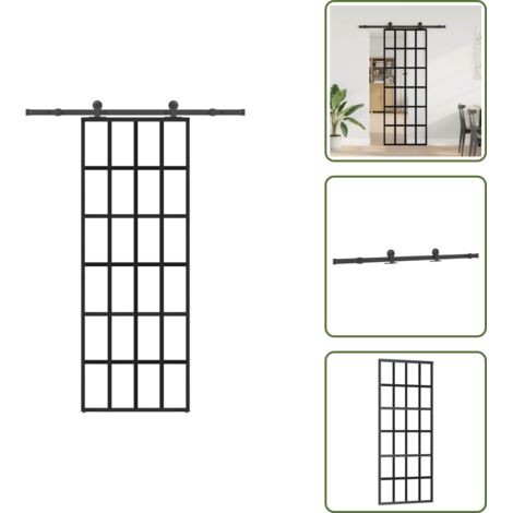 Puerta corredera con herrajes - vidaXL Puerta corredera con set herrajes vidrio ESG aluminio 76x205 cm - Puerta corredera con tope
