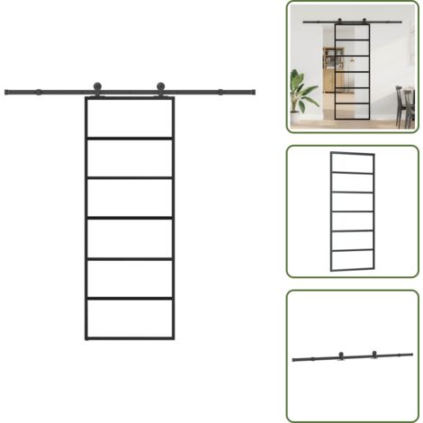 Puerta corredera con herrajes - vidaXL Puerta corredera con set herrajes vidrio ESG aluminio 76x205 cm - Puerta corredera con tope