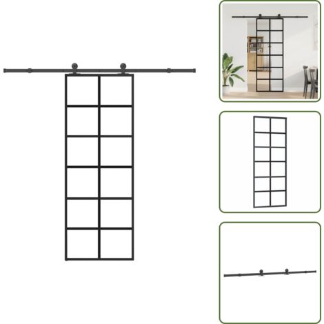 Puerta corredera con herrajes - vidaXL Puerta corredera con set herrajes vidrio ESG aluminio 76x205 cm - Puerta corredera con tope