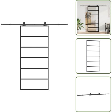 Puerta corredera con herrajes - vidaXL Puerta corredera con set herrajes vidrio ESG aluminio 90x205 cm - Puerta corredera moderna