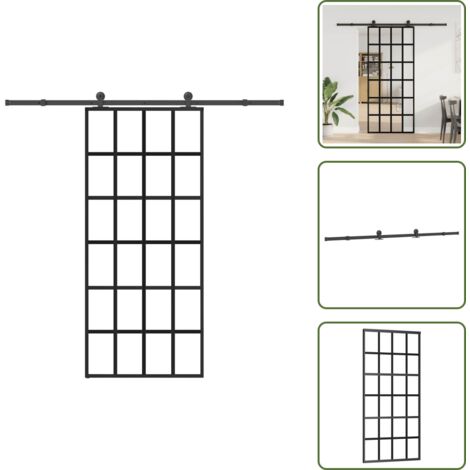 Puerta corredera con herrajes - vidaXL Puerta corredera con set herrajes vidrio ESG aluminio 90x205 cm - Puerta corredera moderna