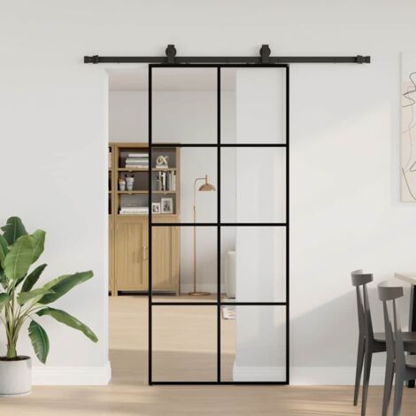 Puerta corredera con set herrajes negro 90x205 cm vidrio ESG