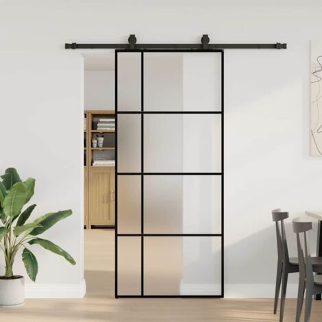 Puerta corredera con set herrajes negro 90x205 cm vidrio ESG