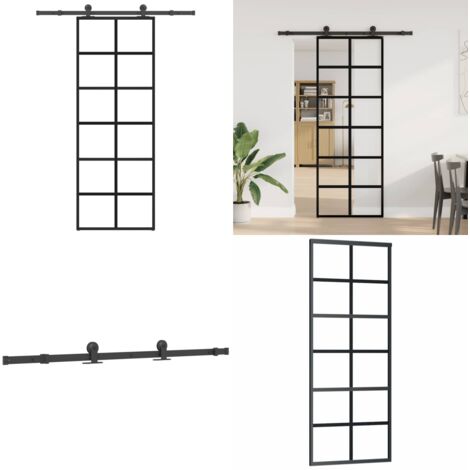 Puerta corredera con set herrajes vidrio ESG aluminio 76x205 cm - Vidrio ESG - Aluminio