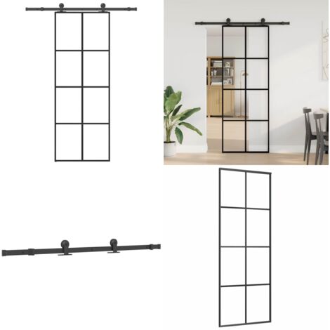 Puerta corredera con set herrajes vidrio ESG aluminio 76x205 cm - Vidrio templado - Aluminio