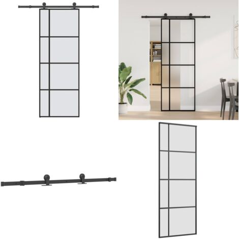 Puerta corredera con set herrajes vidrio ESG aluminio 76x205 cm - Vidrio templado - Aluminio