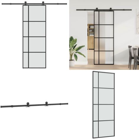 Puerta corredera con set herrajes vidrio ESG aluminio 76x205 cm - Vidrio templado - Aluminio