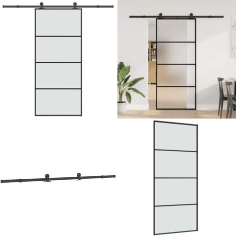 Puerta corredera con set herrajes vidrio ESG aluminio 90x205 cm - Vidrio ESG - Aluminio
