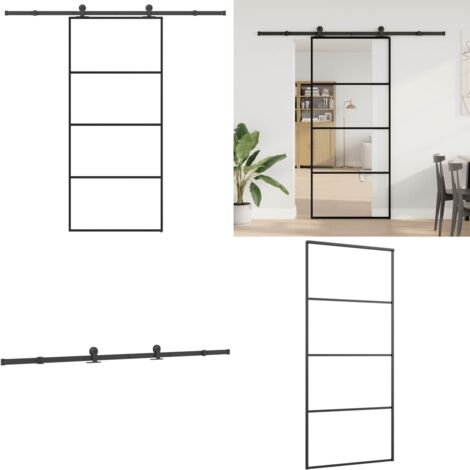 Puerta corredera con set herrajes vidrio ESG aluminio 90x205 cm - Vidrio ESG - Aluminio