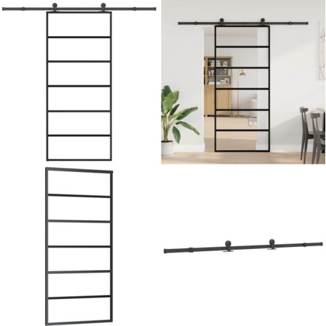 Puerta corredera con set herrajes vidrio ESG aluminio 90x205 cm - Vidrio ESG - Aluminio