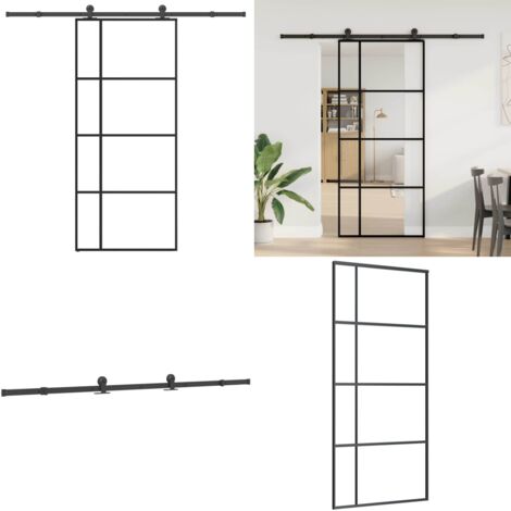 Puerta corredera con set herrajes vidrio ESG aluminio 90x205 cm - Vidrio templado - Aluminio