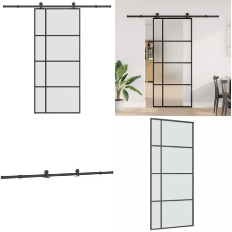 Puerta corredera con set herrajes vidrio ESG aluminio 90x205 cm - Vidrio templado - Aluminio