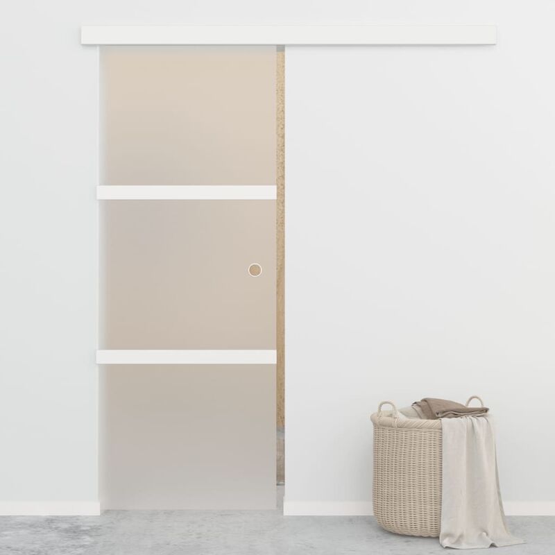 

Puerta corredera con topes suaves vidrio ESG aluminio 76x205 cm - Plateado